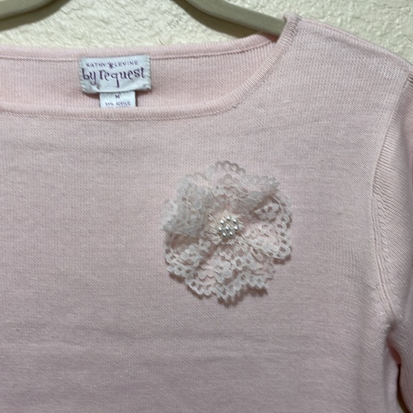 Kathy Levine By Request Vintage Women's Pink Lace Trimmed Sweater. NWOT. Size M. - Picture 2 of 9